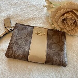 Coach Brown and Cream Signature Clutch